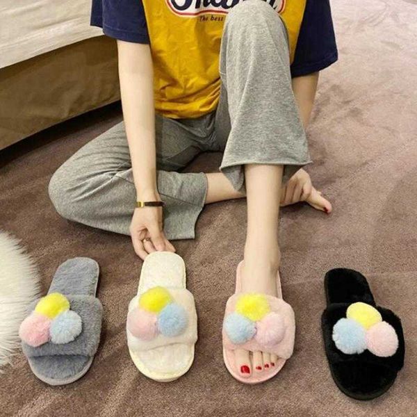 2022 designer slippers for women winter indoor shoes warm casual house flat ladies hairball plush pantoufle femme, Black 
2022 designer slippers for women winter indoor shoes warm casual house flat ladies hairball plush pantoufle femme, Black