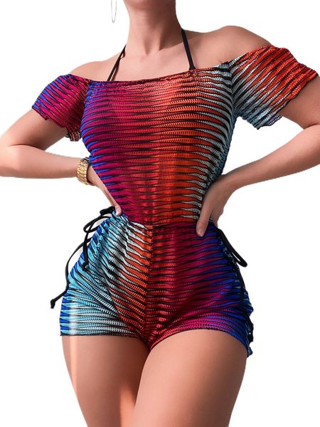 striped drawstring cover up m9dn#, White;black