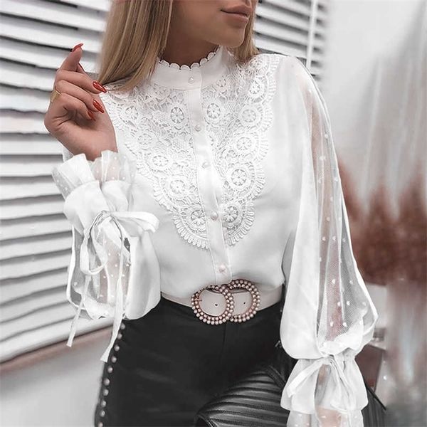 women fashion casual blouse pullovers fashion button design mesh sleeve tied cuff casual blouse 210716, White
women fashion casual blouse pullovers fashion button design mesh sleeve tied cuff casual blouse 210716, White