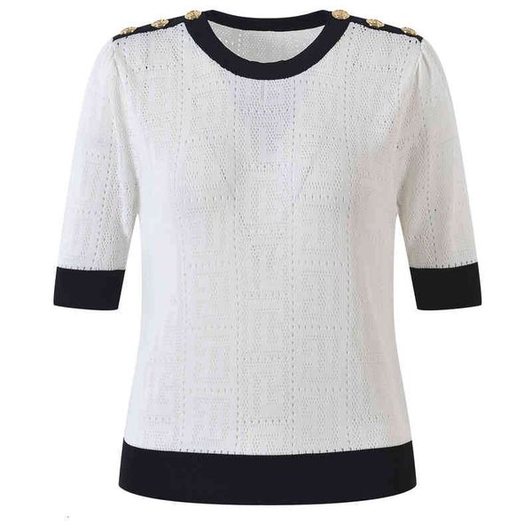 women's sweaters summer metal button round neck short sleeve hollowed out thin multicolor ice silk fashionable sweater tcfo, White;black
women's sweaters summer metal button round neck short sleeve hollowed out thin multicolor ice silk fashionable sweater tcfo, White;black