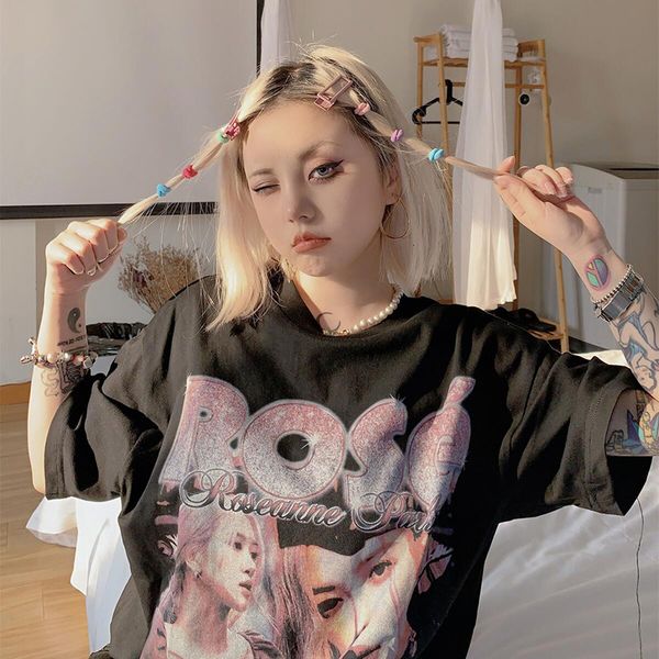 black pink korean idol rose t shirts womans vintage t-shirts hip hop fashion plus size tomboy style men women oversize streetwear loose tees, White;black
black pink korean idol rose t shirts womans vintage t-shirts hip hop fashion plus size tomboy style men women oversize streetwear loose tees, White;black