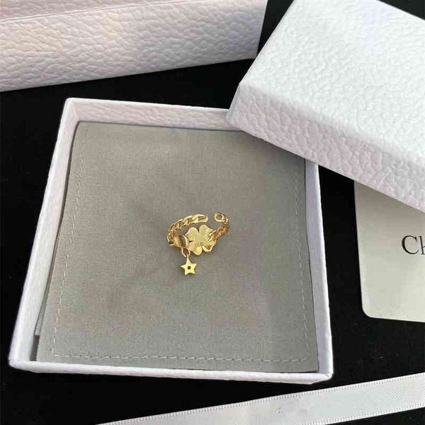 outlet letter clover opening ring female flower pair ring, Silver 
outlet letter clover opening ring female flower pair ring, Silver
