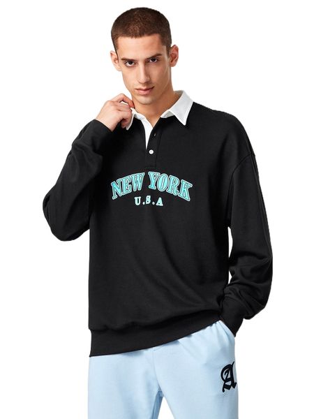 men letter graphic drop shoulder sweatshirt 39ck#, Black 
men letter graphic drop shoulder sweatshirt 39ck#, Black