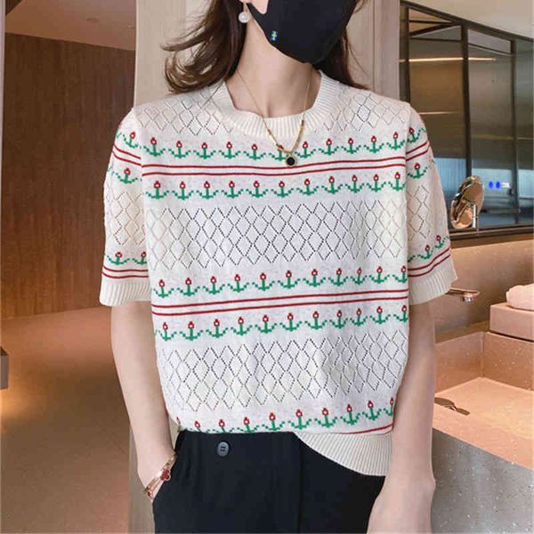 women's polos fashionable round neck color matching hook flower shows thin and versatile ice silk summer casual short sleeve hollow out, White
women's polos fashionable round neck color matching hook flower shows thin and versatile ice silk summer casual short sleeve hollow out, White
