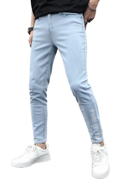 men letter graphic skinny jeans e9ai#, Blue