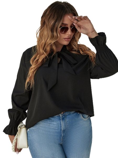 plus tie neck flounce sleeve blouse w9mx#, Black
plus tie neck flounce sleeve blouse w9mx#, Black