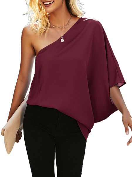 one shoulder batwing sleeve blouse v8cm#, White
one shoulder batwing sleeve blouse v8cm#, White