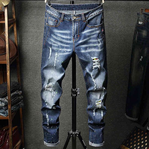 men's hole embroidery slim fit elastic small straight jeans personality men's trousers fashion, Blue
men's hole embroidery slim fit elastic small straight jeans personality men's trousers fashion, Blue