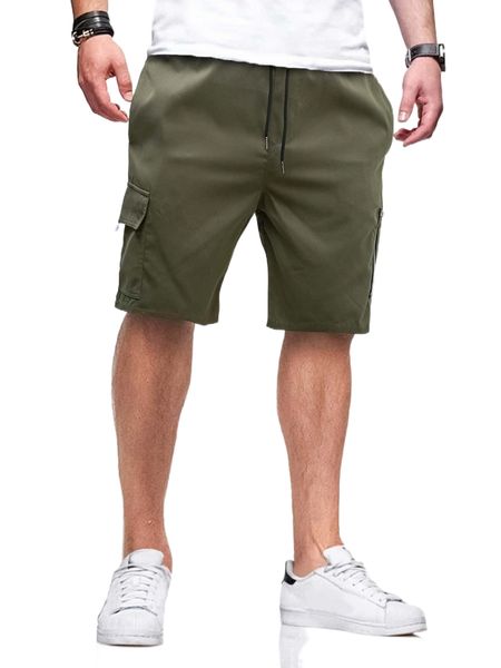 men flap pocket drawstring waist shorts n47s#, White;black