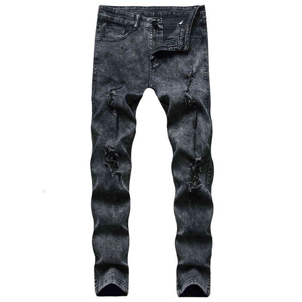 men's jeans men's jeans youth hole slim casual stretch pants fashion xwiz, Blue