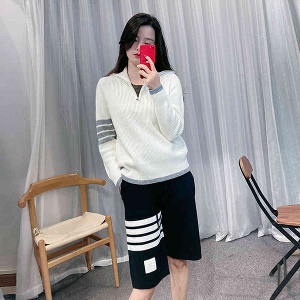 women's sweaters spring 50% wool tb three bar zipper lapel sweater fashion loose pullover sweater vvgl, White;black
women's sweaters spring 50% wool tb three bar zipper lapel sweater fashion loose pullover sweater vvgl, White;black