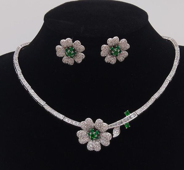 camellia zircon necklace earrings set dinner collar, Silver
camellia zircon necklace earrings set dinner collar, Silver