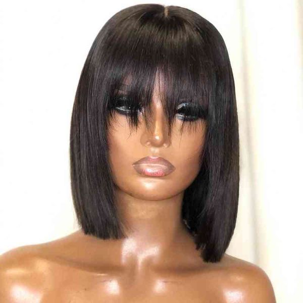 fringe wig human hair short bob straight s with bang non lace front full machine s 220713, Black
fringe wig human hair short bob straight s with bang non lace front full machine s 220713, Black