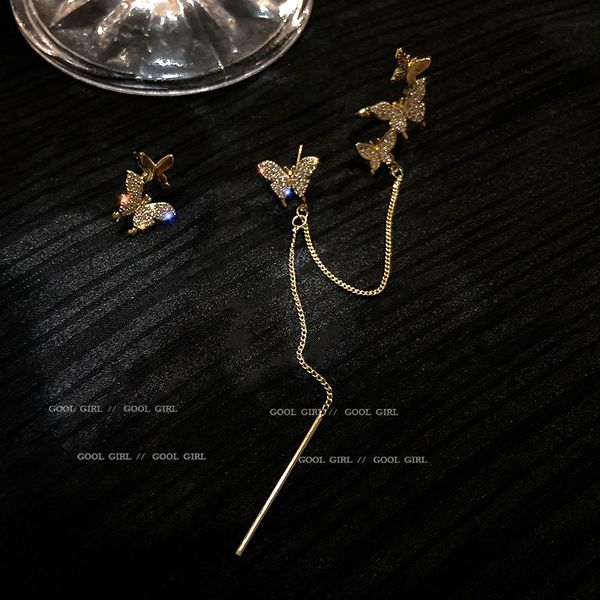 925 silver needle super fairy micro inlaid zircon butterfly ear clip one-piece earrings asymmetric long earrings personalized eardrop, Golden
925 silver needle super fairy micro inlaid zircon butterfly ear clip one-piece earrings asymmetric long earrings personalized eardrop, Golden