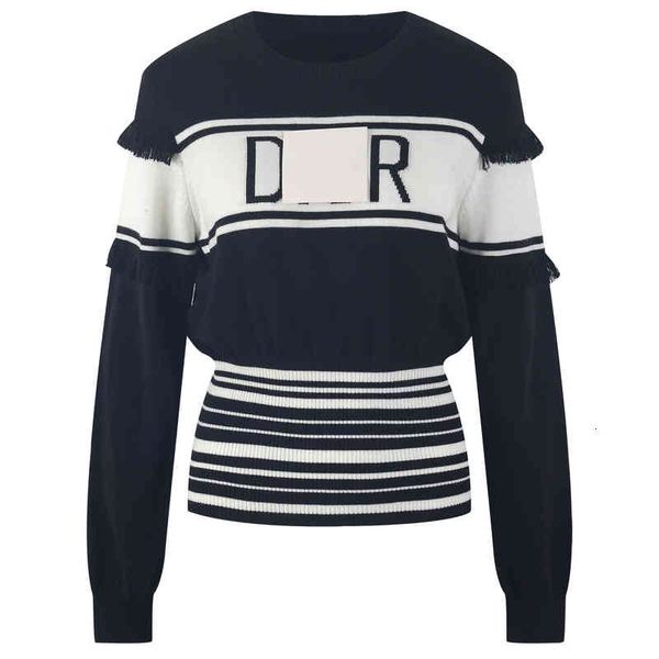 women's knits tees striped contrast letter jacquard tassel sleeve round neck sweater casual women's autumn and winter style djfk, White
women's knits tees striped contrast letter jacquard tassel sleeve round neck sweater casual women's autumn and winter style djfk, White