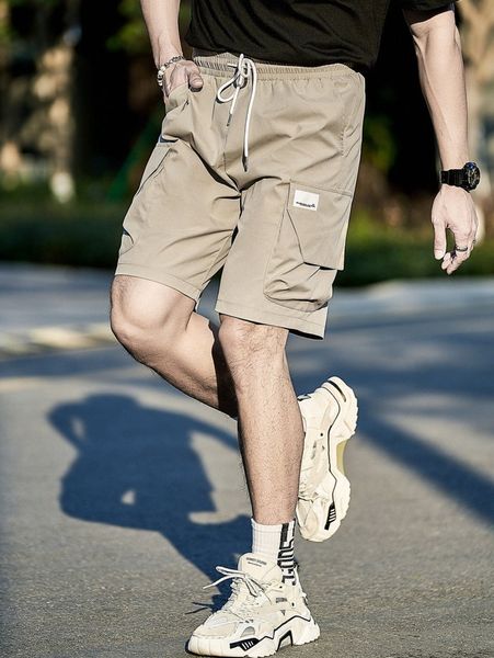 men letter patched detail flap pocket drawstring waist shorts o07v#, White;black
men letter patched detail flap pocket drawstring waist shorts o07v#, White;black