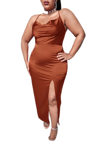 sxy plus draped collar slit thigh lace up backless satin cami dress a1wo#, Black
sxy plus draped collar slit thigh lace up backless satin cami dress a1wo#, Black