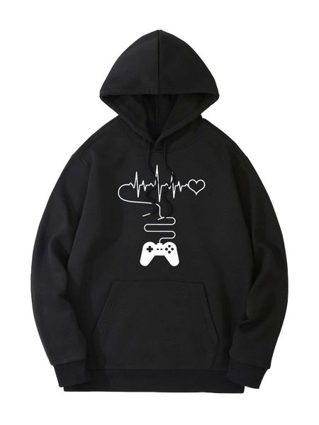 men gamepad and heart print kangaroo pocket drawstring thermal hoodie q8yk#, Black
men gamepad and heart print kangaroo pocket drawstring thermal hoodie q8yk#, Black