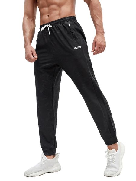 men reflective letter graphic drawstring waist sports pants a38s#, Black