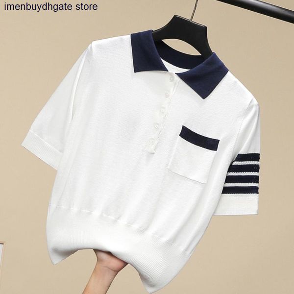 2022 fashion designer thom summer short sleeve t shirt new ice silk knitted female back dog pattern casual waist closing lapel tide, White
2022 fashion designer thom summer short sleeve t shirt new ice silk knitted female back dog pattern casual waist closing lapel tide, White