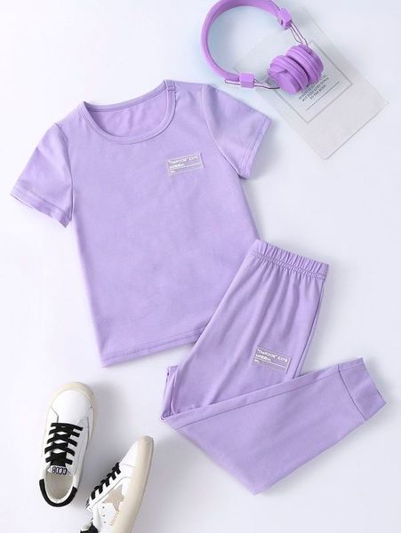 toddler girls patch detail tee & sweatpants she, White 
toddler girls patch detail tee & sweatpants she, White