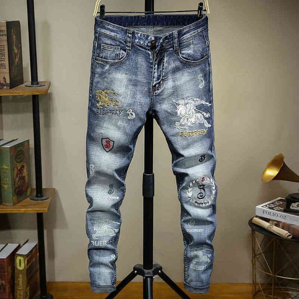 men's jeans spring embroidered jeans men's fashion brand slim fit printed small foot elastic pants chinese style j22s, Blue
men's jeans spring embroidered jeans men's fashion brand slim fit printed small foot elastic pants chinese style j22s, Blue