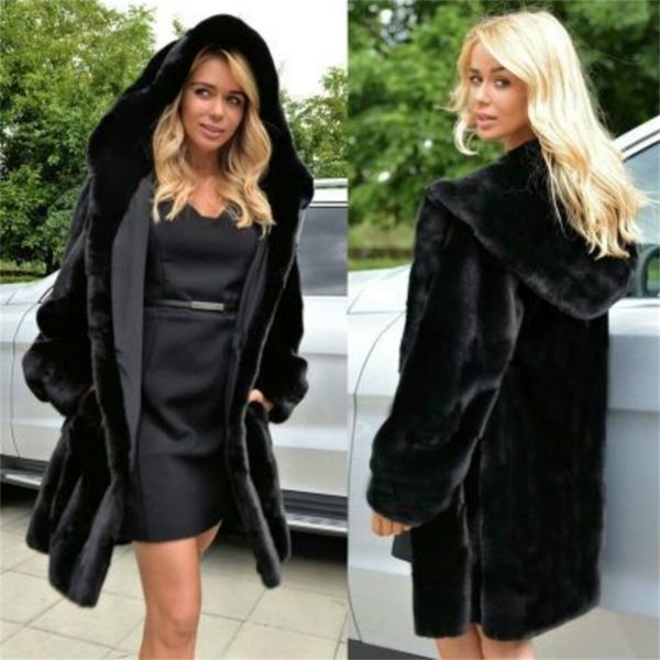 long faux autumn and winter coats black plus size plush coat warm fur jacket y201012