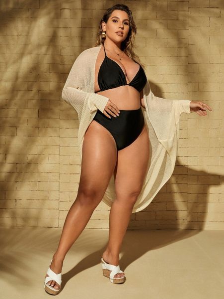 plus 1pc solid dolman sleeve sheer cardigan x0d0#, Black
plus 1pc solid dolman sleeve sheer cardigan x0d0#, Black