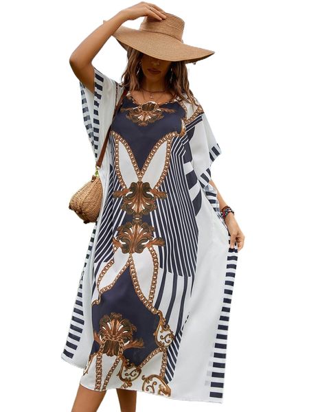 striped & chain print batwing sleeve chiffon cover up dress b8us#, White;black
striped & chain print batwing sleeve chiffon cover up dress b8us#, White;black