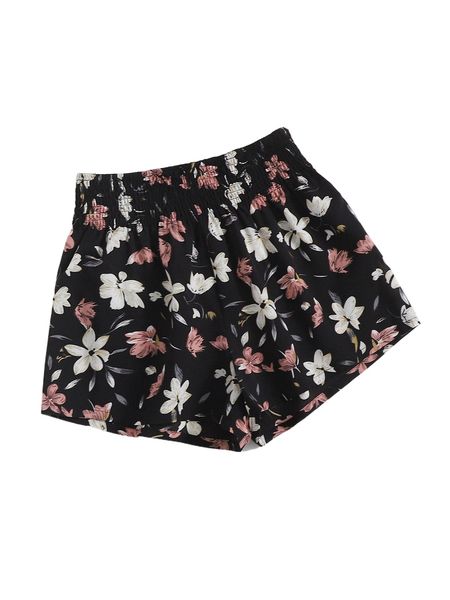 shirred waist floral shorts b3k2#, White;black
shirred waist floral shorts b3k2#, White;black