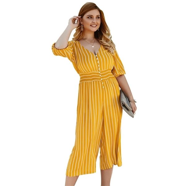 whzhm summer striped jumpsuit deep vneck buttons half puff sleeve loose yellow party elegant beach jumpsuits femme y200422, Black;white
whzhm summer striped jumpsuit deep vneck buttons half puff sleeve loose yellow party elegant beach jumpsuits femme y200422, Black;white