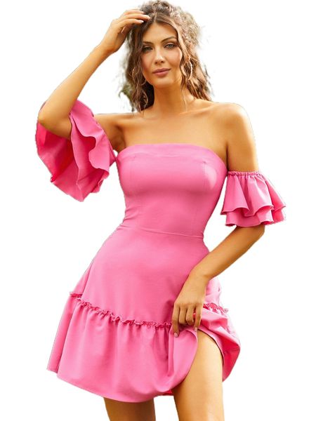 sbetro off shoulder butterfly sleeve dress 25ze#, Black;gray