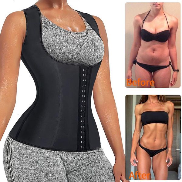 

women waist trainer corset sweat vest weight loss body shaper workout tank wait slimming belt shapewear, Black;white