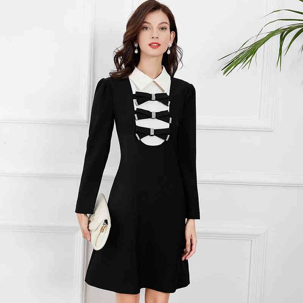 casual dresses college style stitching contrast color diamond bow black dress spring and summer long sleeve slim skirt, Black;gray
casual dresses college style stitching contrast color diamond bow black dress spring and summer long sleeve slim skirt, Black;gray