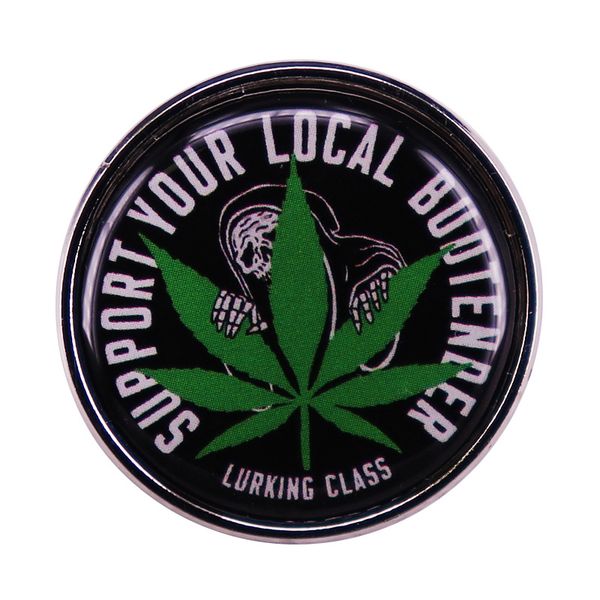 support your local-budtender pin grim reaper hiding behind marijuana-leaf brooch lurking class badge, Blue
support your local-budtender pin grim reaper hiding behind marijuana-leaf brooch lurking class badge, Blue