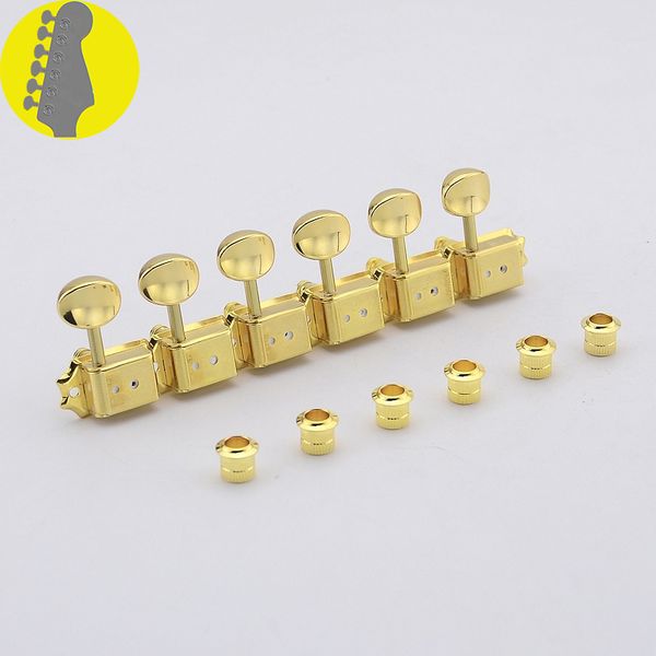 6 in-line vintage guitar locking machine heads tuners (gold)
6 in-line vintage guitar locking machine heads tuners (gold)