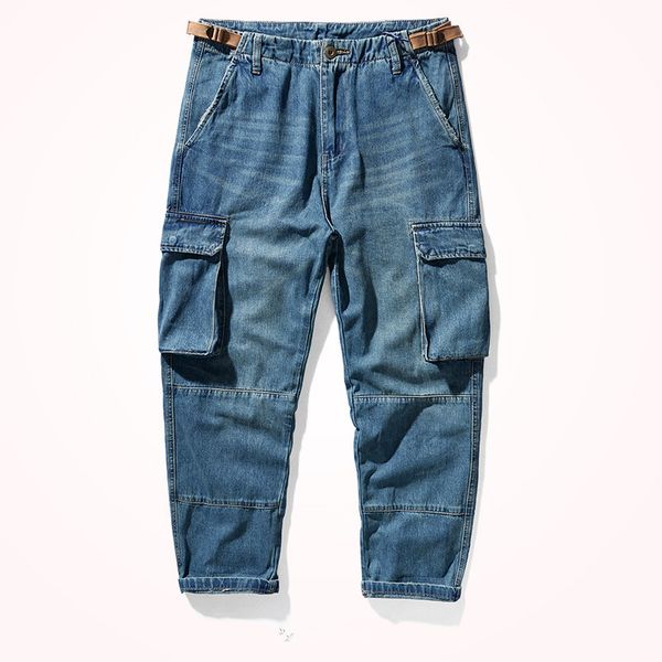 four seasons american retro multi-pocket tooling jeans men's fashion pure cotton sand washed old loose straight denim pants, Black
four seasons american retro multi-pocket tooling jeans men's fashion pure cotton sand washed old loose straight denim pants, Black