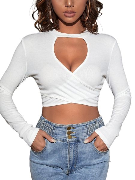 crossover front choker neck crop tee v8br#, White