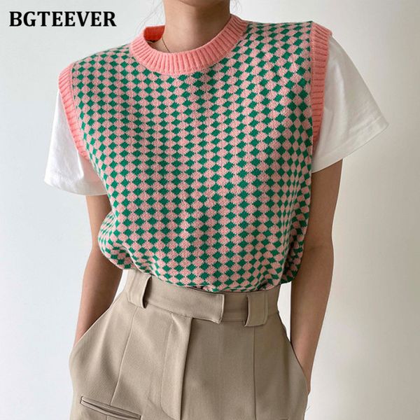casual plaid o-neck women knitted sweater 2021 autumn winter loose sleeveless female pullovers, White;black
casual plaid o-neck women knitted sweater 2021 autumn winter loose sleeveless female pullovers, White;black