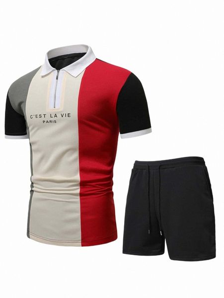 men letter graphic color-block polo shirt & drawstring waist shorts j6zg#, Gray
men letter graphic color-block polo shirt & drawstring waist shorts j6zg#, Gray