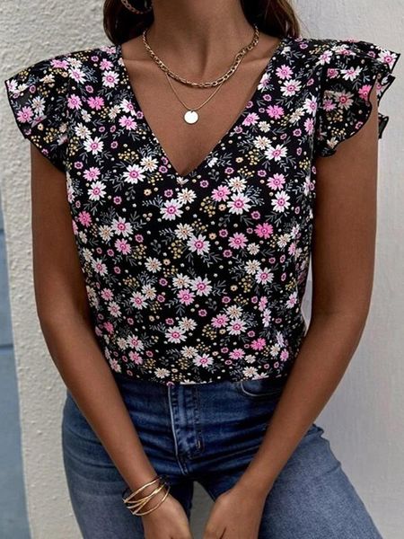women's t-shirt women floral print butterfly sleeve shirt blouses v neck chic office pullover summer elegant casual loose blusas, White
women's t-shirt women floral print butterfly sleeve shirt blouses v neck chic office pullover summer elegant casual loose blusas, White