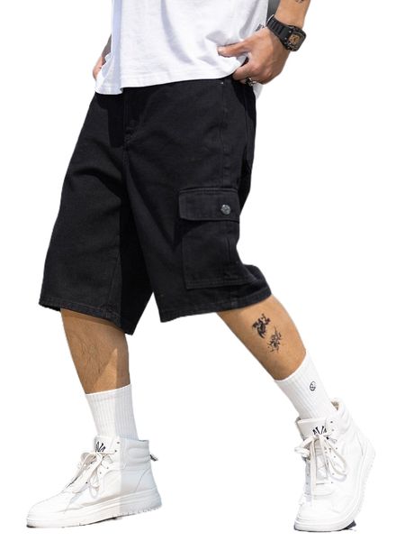 men flap pocket side denim shorts l5pi#, White;black