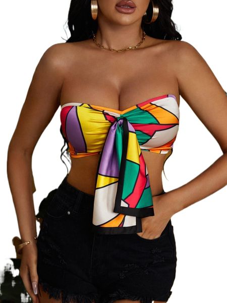 colorblock ruched bust knot front crop i6f9#, White
colorblock ruched bust knot front crop i6f9#, White
