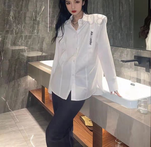 women's polos designer aw22 spring new lettered print shoulder pad solid loose long sleeved shirt owch, White
women's polos designer aw22 spring new lettered print shoulder pad solid loose long sleeved shirt owch, White