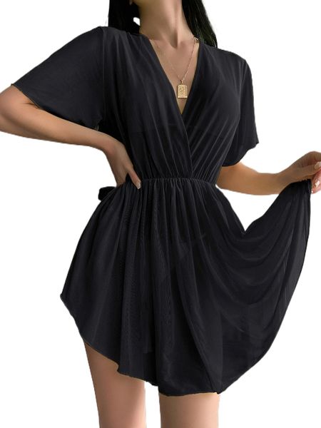plain v neck cover up j2lj#, White;black
