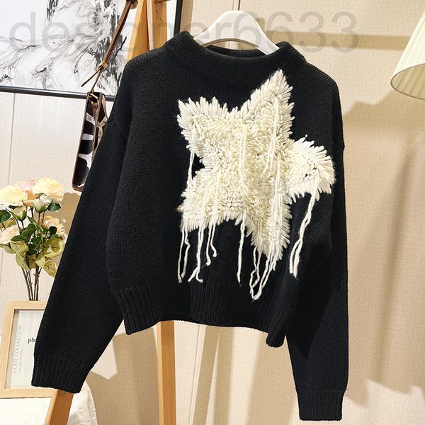women's sweaters designer sheep wool thickened sweater spring round neck off shoulder long sleeve five pointed star pullover women', White;black
women's sweaters designer sheep wool thickened sweater spring round neck off shoulder long sleeve five pointed star pullover women', White;black