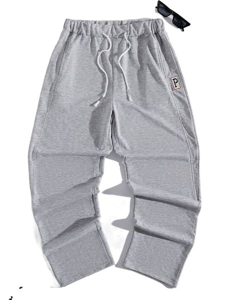 men letter patched detail drawstring waist sweatpants l6cy#, Black
