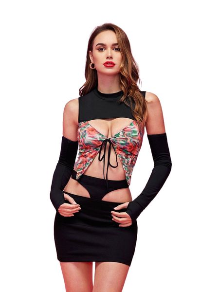 x tainted love marble print cut out tie front with arm sleeve m5mn#, White
x tainted love marble print cut out tie front with arm sleeve m5mn#, White