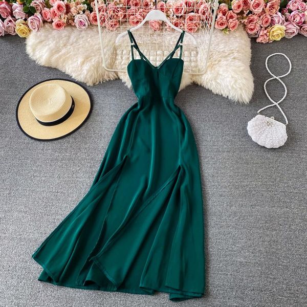 casual dresses summer retro solid color temperament halter vestidos female sleeveless waist was thin tube sling split midi dress c922, Black;gray
casual dresses summer retro solid color temperament halter vestidos female sleeveless waist was thin tube sling split midi dress c922, Black;gray
