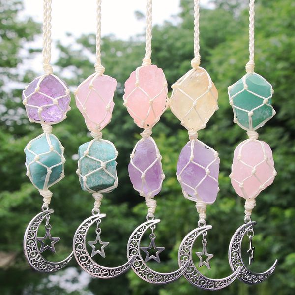 natural crystal pendant amethyst pink quartz handmade raw stone pendants star moon hand woven colorful car pendant, Silver
natural crystal pendant amethyst pink quartz handmade raw stone pendants star moon hand woven colorful car pendant, Silver